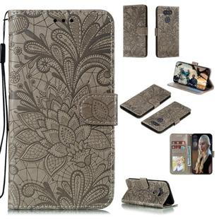 For LG K31 Lace Flower Embossing Pattern Horizontal Flip Leather Case , with Holder & Card Slots & Wallet & Photo Frame & Lanyard(Grey)