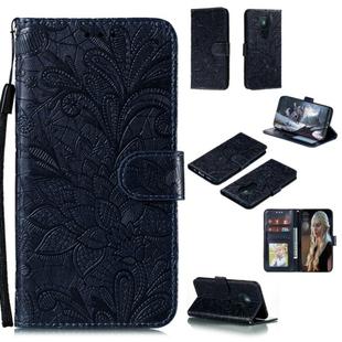 For Nokia 5.3 Lace Flower Embossing Pattern Horizontal Flip Leather Case , with Holder & Card Slots & Wallet & Photo Frame & Lanyard(Dark Blue)