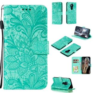 For Nokia 5.3 Lace Flower Embossing Pattern Horizontal Flip Leather Case , with Holder & Card Slots & Wallet & Photo Frame & Lanyard(Green)