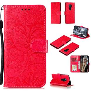 For Nokia 5.3 Lace Flower Embossing Pattern Horizontal Flip Leather Case , with Holder & Card Slots & Wallet & Photo Frame & Lanyard(Red)