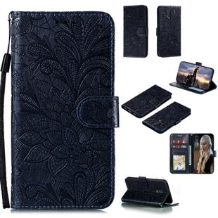 For Nokia 2.3 Lace Flower Embossing Pattern Horizontal Flip Leather Case , with Holder & Card Slots & Wallet & Photo Frame & Lanyard(Dark Blue)