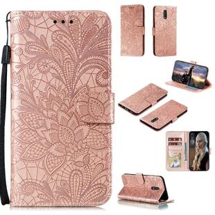 For Nokia 2.3 Lace Flower Embossing Pattern Horizontal Flip Leather Case , with Holder & Card Slots & Wallet & Photo Frame & Lanyard(Rose Gold)