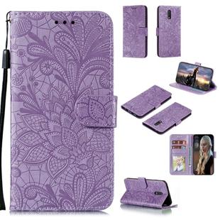 For Nokia 2.3 Lace Flower Embossing Pattern Horizontal Flip Leather Case , with Holder & Card Slots & Wallet & Photo Frame & Lanyard(Purple)