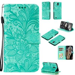 For Nokia 1.3 Lace Flower Embossing Pattern Horizontal Flip Leather Case , with Holder & Card Slots & Wallet & Photo Frame & Lanyard(Green)
