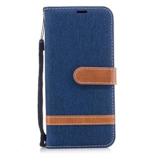 Color Matching Denim Texture Leather Case for Galaxy A8 / A530, with Holder & Card Slots & Wallet & Lanyard(Dark blue)