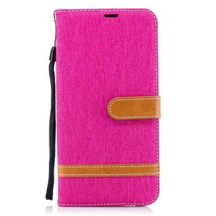Color Matching Denim Texture Leather Case for Galaxy A8+, with Holder & Card Slots & Wallet & Lanyard(Rose red)