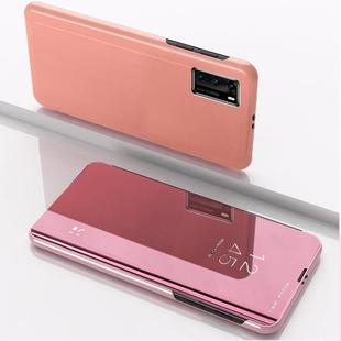 For Huawei Y6P/Honor 9A Plated Mirror Horizontal Flip Leather Case with Holder(Rose Gold)