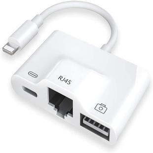 ZS-KL21822 3 in 1 8 Pin to RJ45 Ethernet Port + 8 Pin Charging Port + Camera USB 3.0 Read Multi-function Converter