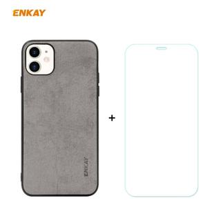 For iPhone 11 ENKAY ENK-PC0282 2 in 1 Business Series Fabric Texture PU Leather + TPU Soft Slim Case Cover ＆ 0.26mm 9H 2.5D Tempered Glass Film(Grey)