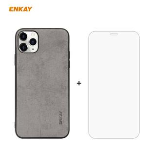For iPhone 11 Pro ENKAY ENK-PC0292 2 in 1 Business Series Fabric Texture PU Leather + TPU Soft Slim CaseCover ＆ 0.26mm 9H 2.5D Tempered Glass Film(Grey)