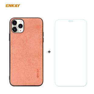 For iPhone 11 Pro Max ENKAY ENK-PC0302 2 in 1 Business Series Fabric Texture PU Leather + TPU Soft Slim Case Cover ＆ 0.26mm 9H 2.5D Tempered Glass Film(Orange)