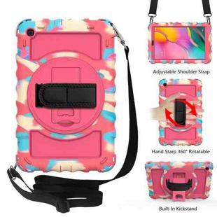 For Samsung Galaxy Tab A 10.1 2019 (T510 / T515) 360 Degree Rotation PC + Silicone Shockproof Combination Case with Holder & Hand Grip Strap & Neck Strap(Colorful+Hot Pink)