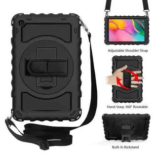 For Samsung Galaxy Tab A 10.1 2019 (T510 / T515) 360 Degree Rotation PC + Silicone Shockproof Combination Case with Holder & Hand Grip Strap & Neck Strap(Black)