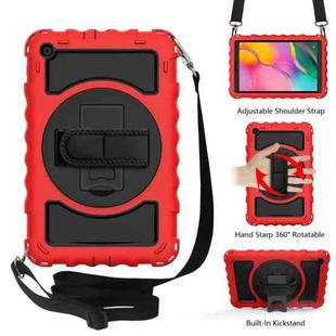 For Samsung Galaxy Tab A 10.1 2019 (T510 / T515) 360 Degree Rotation PC + Silicone Shockproof Combination Case with Holder & Hand Grip Strap & Neck Strap(Red)