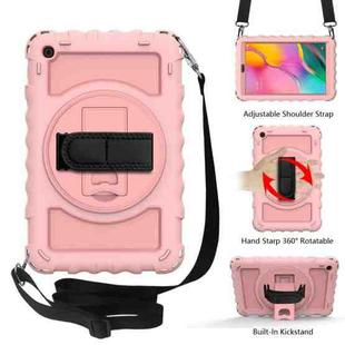 For Samsung Galaxy Tab A 10.1 2019 (T510 / T515) 360 Degree Rotation PC + Silicone Shockproof Combination Case with Holder & Hand Grip Strap & Neck Strap(Rose Gold)