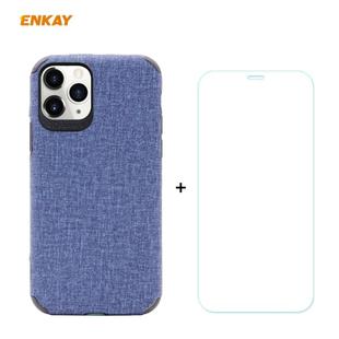 For iPhone 11 Pro Max ENKAY ENK-PC0332 2 in 1 Business Series Denim Texture PU Leather + TPU Soft Slim Case Cover ＆ 0.26mm 9H 2.5D Tempered Glass Film(Blue)