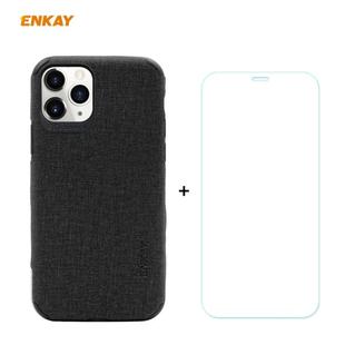 For iPhone 11 Pro Max ENKAY ENK-PC0332 2 in 1 Business Series Denim Texture PU Leather + TPU Soft Slim Case Cover ＆ 0.26mm 9H 2.5D Tempered Glass Film(Black)