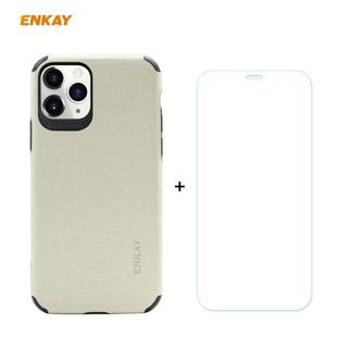 For iPhone 11 Pro Max ENKAY ENK-PC0332 2 in 1 Business Series Denim Texture PU Leather + TPU Soft Slim Case Cover ＆ 0.26mm 9H 2.5D Tempered Glass Film(Beige)