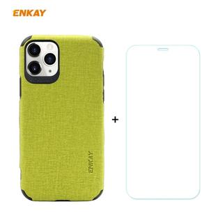 For iPhone 11 Pro ENKAY ENK-PC0322 2 in 1 Business Series Denim Texture PU Leather + TPU Soft Slim CaseCover ＆ 0.26mm 9H 2.5D Tempered Glass Film(Green)