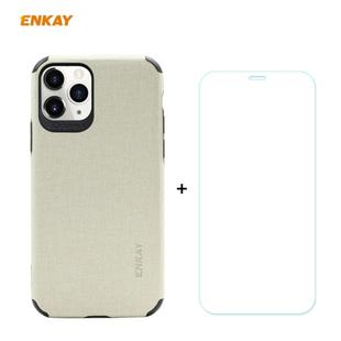 For iPhone 11 Pro ENKAY ENK-PC0322 2 in 1 Business Series Denim Texture PU Leather + TPU Soft Slim CaseCover ＆ 0.26mm 9H 2.5D Tempered Glass Film(Beige)