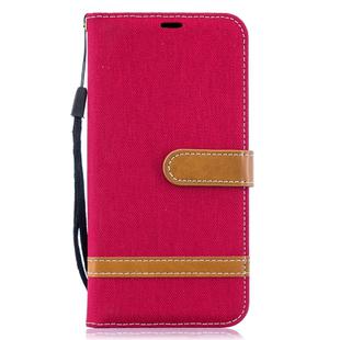 Color Matching Denim Texture Leather Case for  Galaxy A10, with Holder & Card Slots & Wallet & Lanyard(Red)