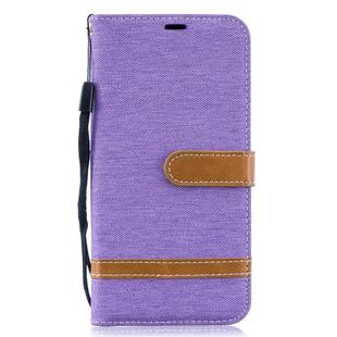 Color Matching Denim Texture Leather Case for  Galaxy A10, with Holder & Card Slots & Wallet & Lanyard(Purple)