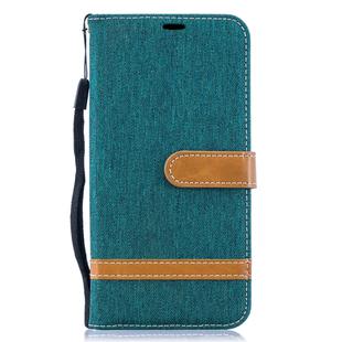 Color Matching Denim Texture Leather Case for Galaxy A10, with Holder & Card Slots & Wallet & Lanyard(Green)