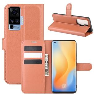 For vivo X50 Pro Litchi Texture Horizontal Flip Protective Case with Holder & Card Slots & Wallet(Brown)