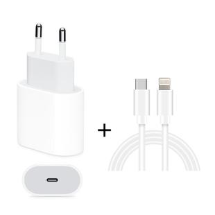 2 in 1 PD 18W Single USB-C / Type-C Interface Travel Charger + 3A PD3.0 USB-C / Type-C to 8 Pin Fast Charge Data Cable Set, Cable Length: 1m(EU Plug)