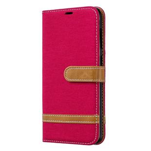 Color Matching Denim Texture Leather Case for Galaxy A20 / A30, with Holder & Card Slots & Wallet & Lanyard(Red)