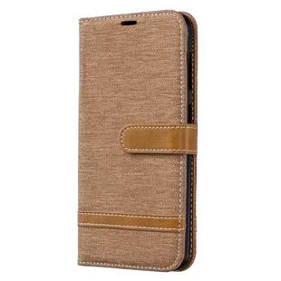 Color Matching Denim Texture Leather Case for Galaxy A20 / A30, with Holder & Card Slots & Wallet & Lanyard(Brown)