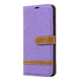 Color Matching Denim Texture Leather Case for Galaxy A20 / A30, with Holder & Card Slots & Wallet & Lanyard(Purple)