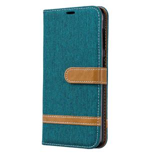 Color Matching Denim Texture Leather Case for Galaxy A20 / A30, with Holder & Card Slots & Wallet & Lanyard(Green)