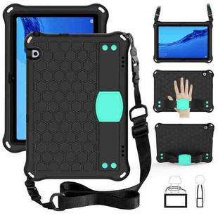 For Huawei MediaPad T5 10.1 Honeycomb Design EVA + PC Material Four Corner Anti Falling Flat Protective Shell With Strap(Black+Aqua)