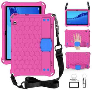 For Huawei MediaPad T5 10.1 Honeycomb Design EVA + PC Material Four Corner Anti Falling Flat Protective Shell With Strap(RoseRed+Blue)