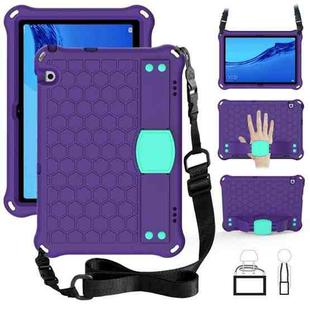 For Huawei MediaPad T5 10.1 Honeycomb Design EVA + PC Material Four Corner Anti Falling Flat Protective Shell With Strap(Purple+Aqua)