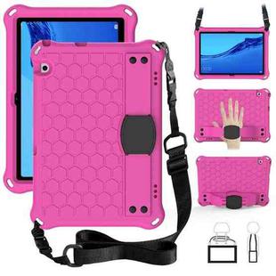 For Huawei MediaPad T5 10.1 Honeycomb Design EVA + PC Material Four Corner Anti Falling Flat Protective Shell With Strap(RoseRed+Black)
