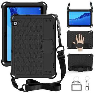 For Huawei Media M5 Lite 8.4/M6 8.4 Honeycomb Design EVA + PC Material Four Corner Anti Falling Flat Protective Shell With Strap(Black+Black)
