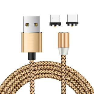 2 in 1 USB to Micro USB + USB-C / Type-C Magnetic Metal Connector Nylon Two-color Braided Magnetic Data Cable, Cable Length: 1m(Gold)