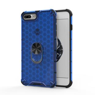 For iPhone 8 Plus / 7 Plus Shockproof Honeycomb PC + TPU Ring Holder Protection Case(Blue)