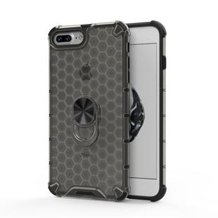 For iPhone 8 Plus / 7 Plus Shockproof Honeycomb PC + TPU Ring Holder Protection Case(Grey)