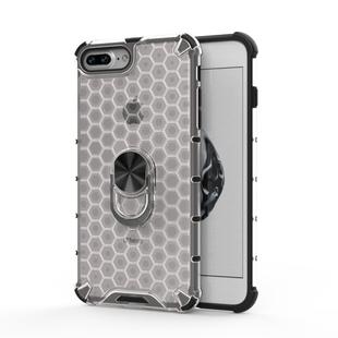 For iPhone 8 Plus / 7 Plus Shockproof Honeycomb PC + TPU Ring Holder Protection Case(White)
