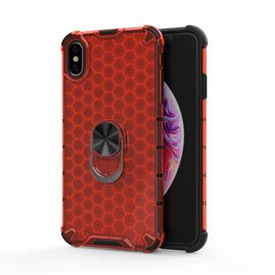 For iPhone XS MAX Shockproof Honeycomb PC + TPU Ring Holder Protection Case(Red)