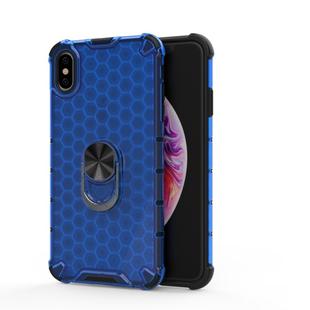 For iPhone XS MAX Shockproof Honeycomb PC + TPU Ring Holder Protection Case(Blue)