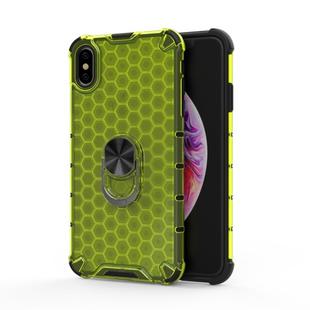 For iPhone XS MAX Shockproof Honeycomb PC + TPU Ring Holder Protection Case(Green)