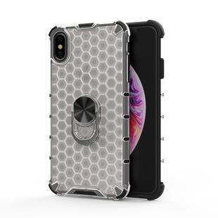 For iPhone XS MAX Shockproof Honeycomb PC + TPU Ring Holder Protection Case(White)