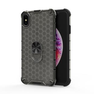 For iPhone X / XS Shockproof Honeycomb PC + TPU Ring Holder Protection Case(Grey)