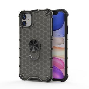 For iPhone 11 Pro Max  Shockproof Honeycomb PC + TPU Ring Holder Protection Case(Grey)