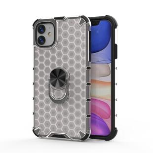 For iPhone 11 Pro Max  Shockproof Honeycomb PC + TPU Ring Holder Protection Case(White)