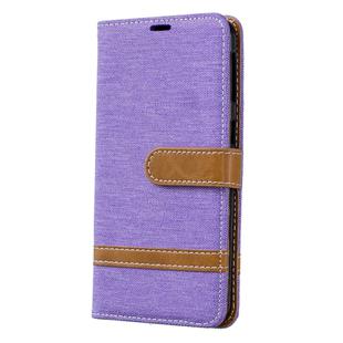 Color Matching Denim Texture Leather Case for Galaxy A40, with Holder & Card Slots & Wallet & Lanyard(Purple)